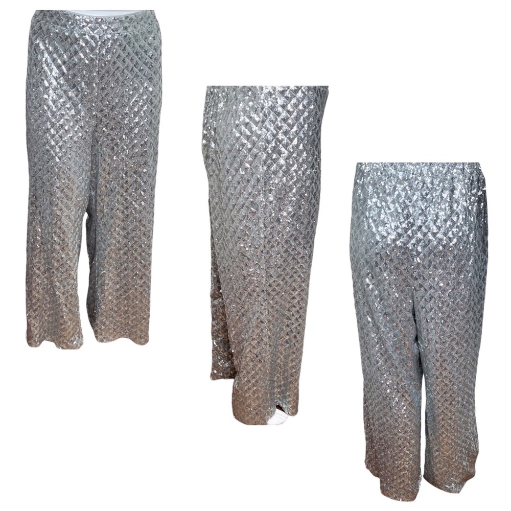 Eloquii Size 26 Renaissance Ready GLAM Silver Sequin Wide Leg Party Pants Plus - Picture 3 of 13